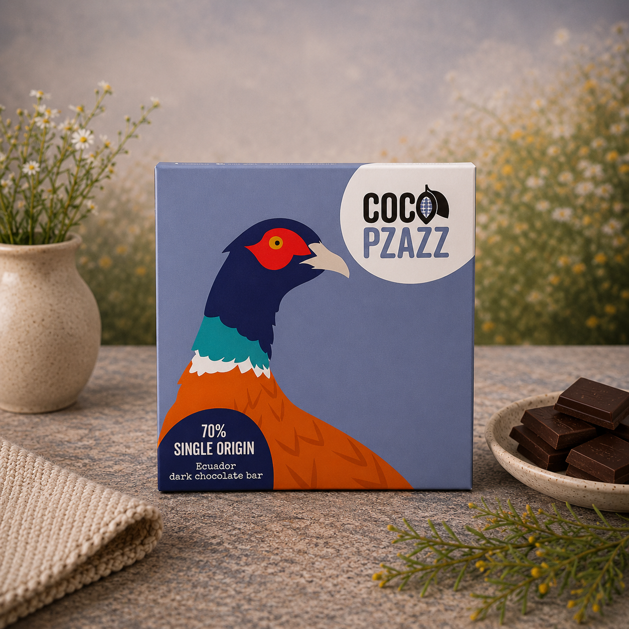Coco Pzazz Fiddy and Mabel (Pheasant) 70% Dark Chocolate Bar 80g