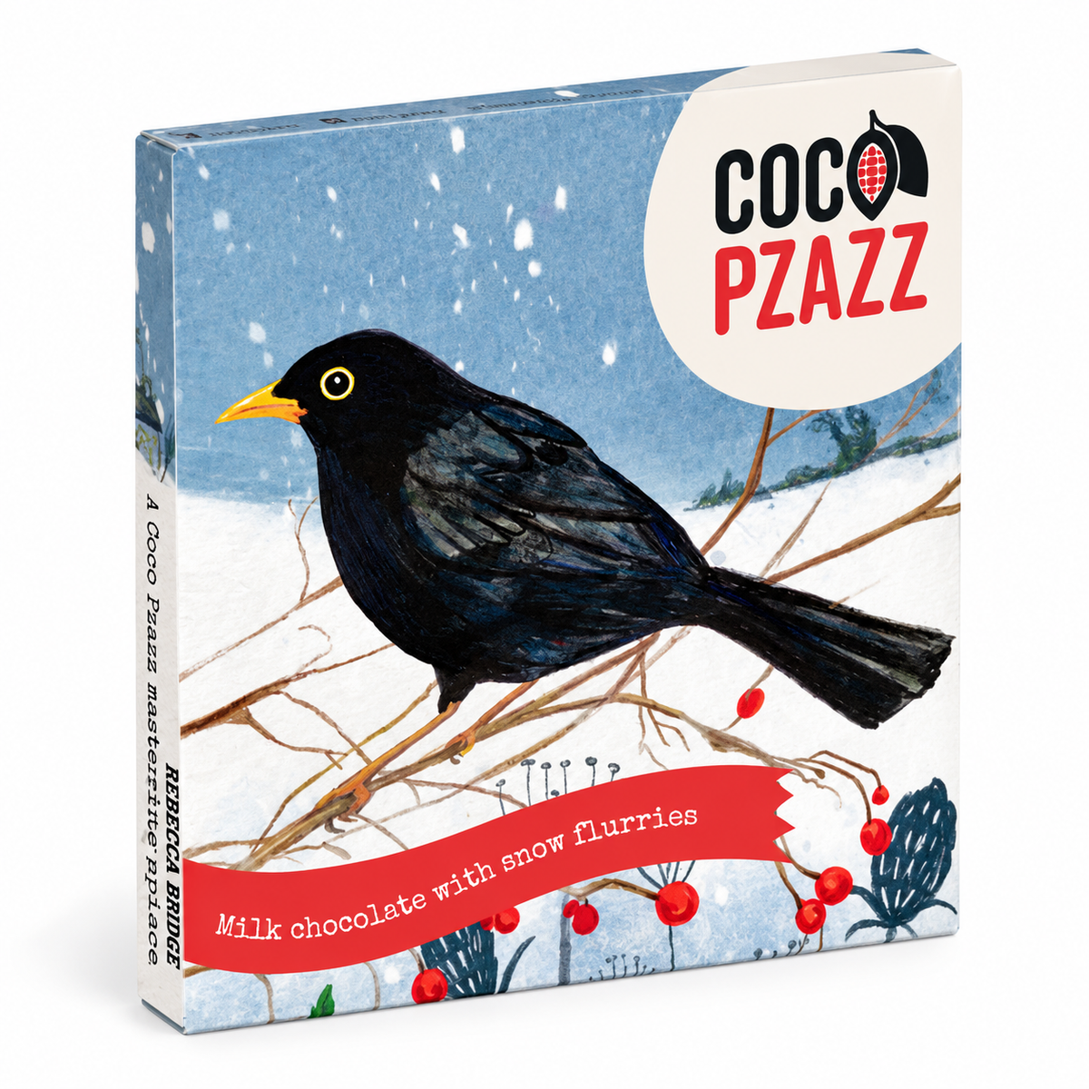 Coco Pzazz Blackbird Milk Chocolate with Snow Flurries Bar, 80g